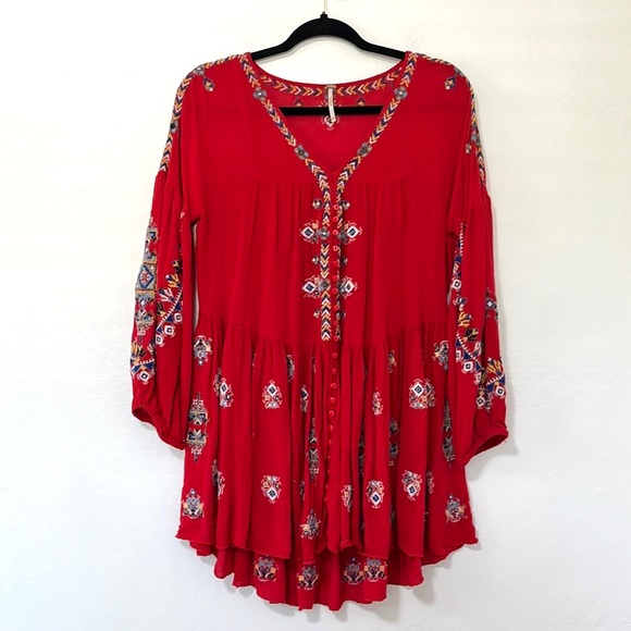 Free People Arianna Embroidered Babydoll Tunic Top Mini Dress Size XS - Picture 2 of 8